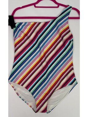 Stylest System Womens LARGE Dream Sculpt One Shoulder One Piece Swimsuit Stripe